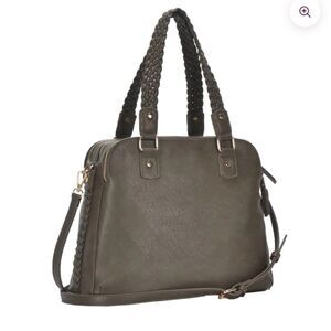 Antik Kraft‎ Roxanne Braided Handle Taupe Vegan Leather Satchel Purse Handbag